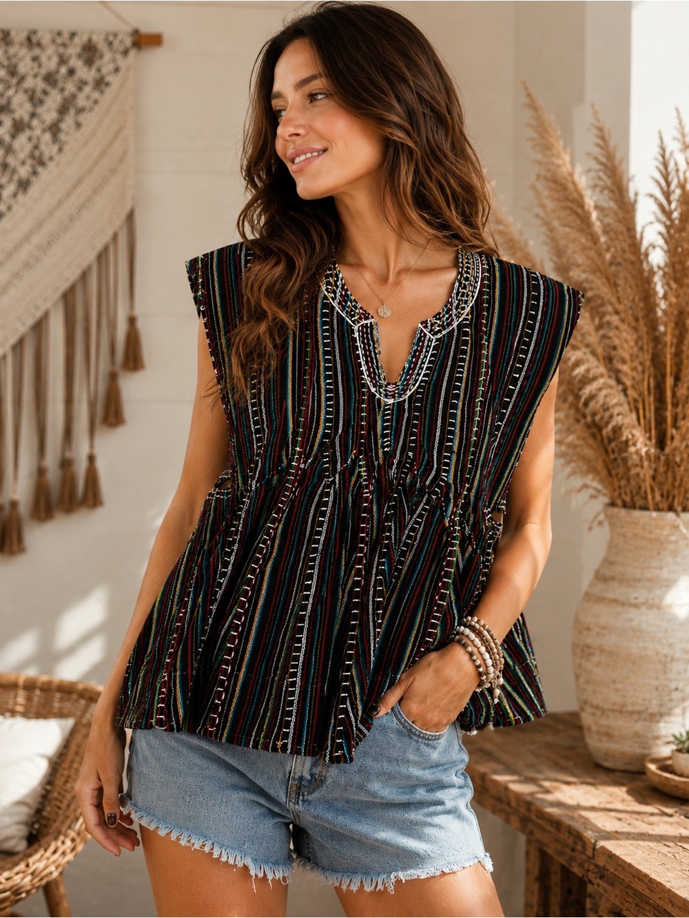 Handmade Artisan Woven Boho Top Intricate Embroidered Detail Festival Hippie